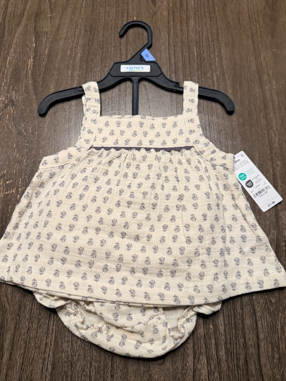 Carter's Cream Floral Print Baby Dress & Diaper Cover Set